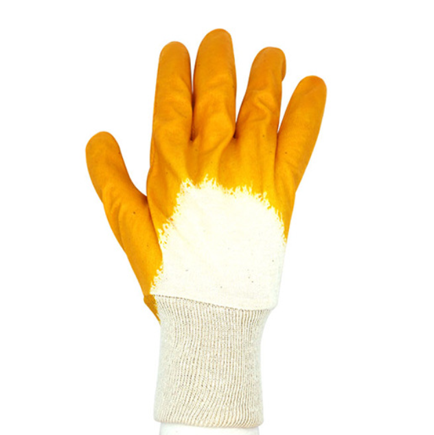 Jersey gloves coated with yellow nitrile