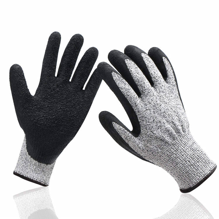 HPPE level 5 cut resistant gloves palm coated with crinkled latex