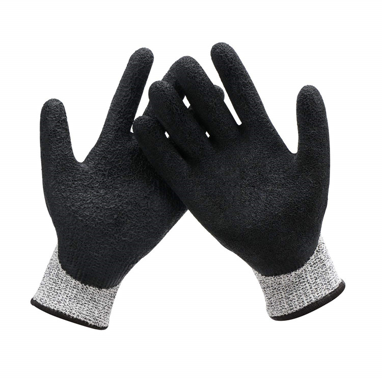 HPPE level 5 cut resistant gloves palm coated with crinkled latex