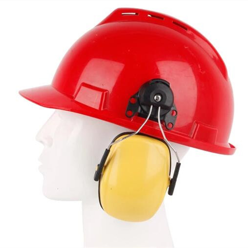 Industrial earmuff used with safety helmet