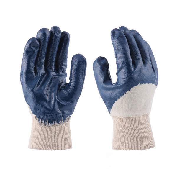 Knitted wrist Jersey blue nitrile fully coating heavy duty gloves