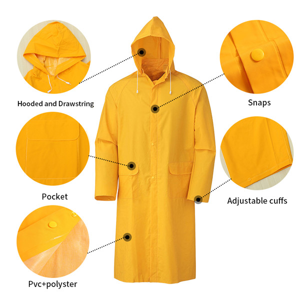 Waterproof yellow PVC long adults raincoat