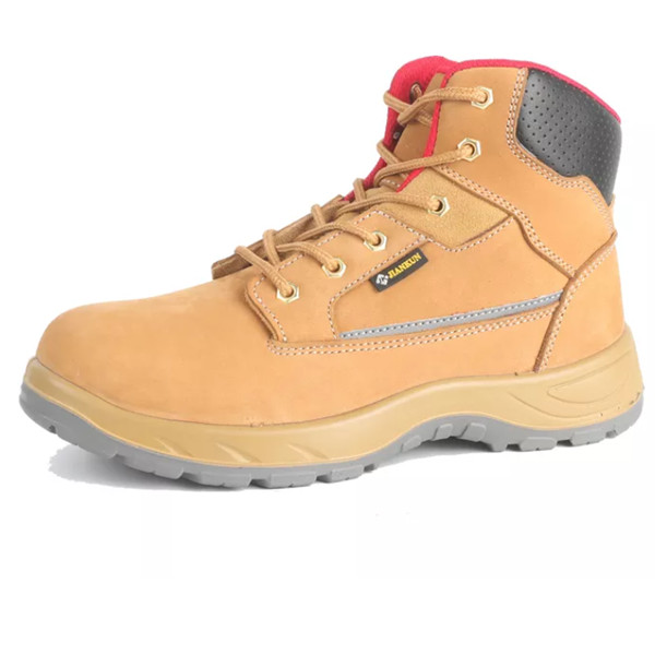 Nubuck leather work boot with steel toe steel plate middle cut safety boots