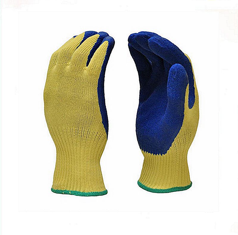 Cotton protective gloves palm coated with crinkled latex