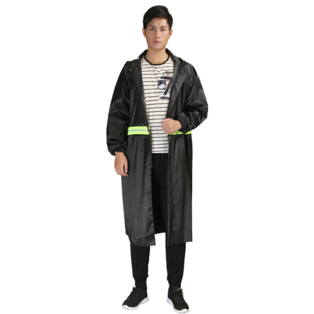 Waterproof dark green rain coat with reflective tape